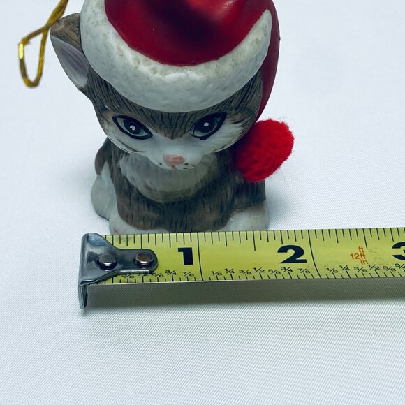 Handpainted Jasco Bisque Porcelain Cat Bell Christmas Ornament - Picture 11 of 11